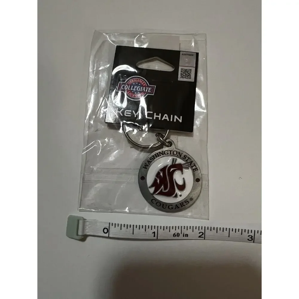 Washington State Cougars Keychain Car Key Metal Silver Chain Ring NEW